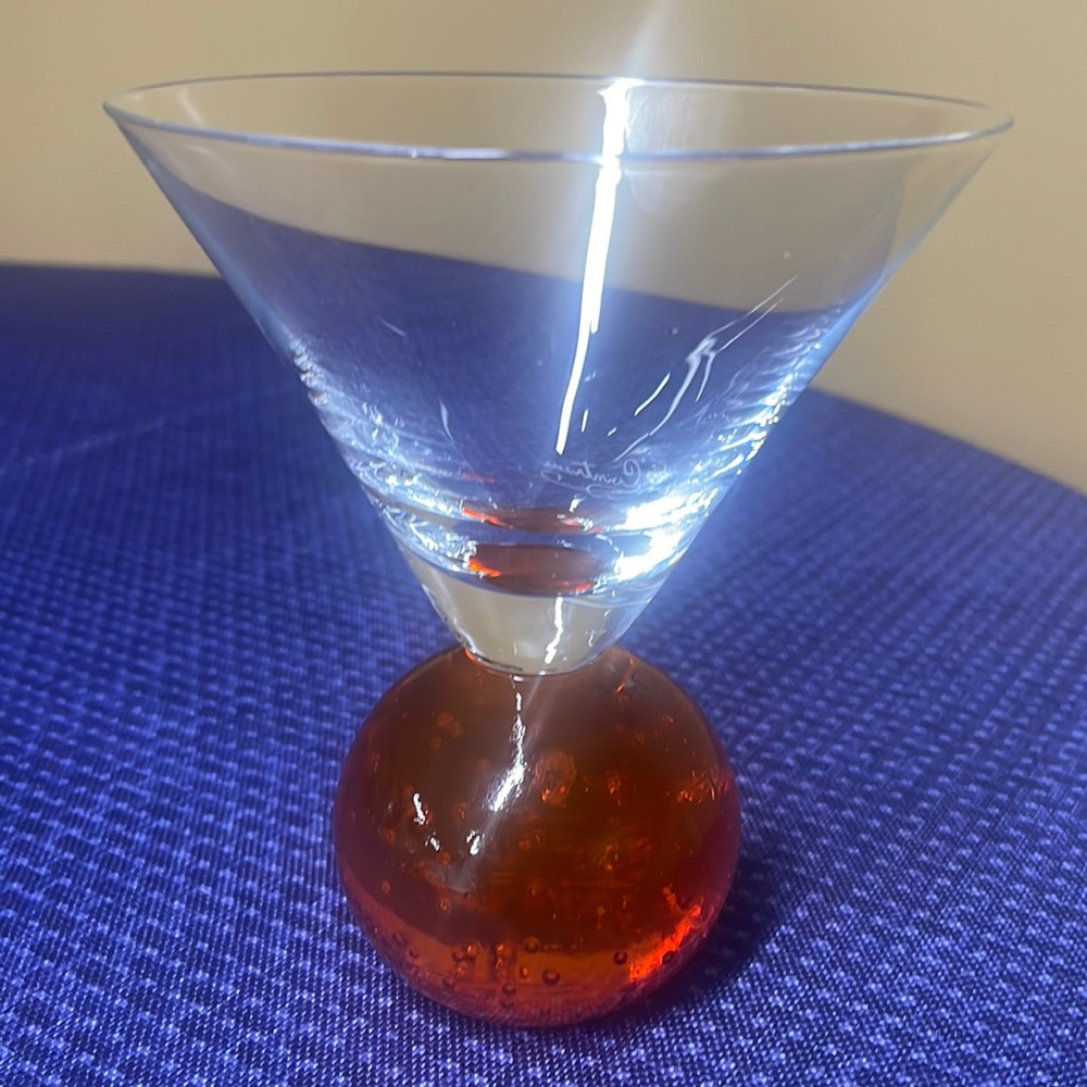 E Cointreau Martini Glass Orange Controlled Bubble Ball Signed